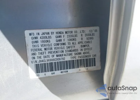 2006 Acura Tsx from USA, damaged, VIN JH4CL96986C009792